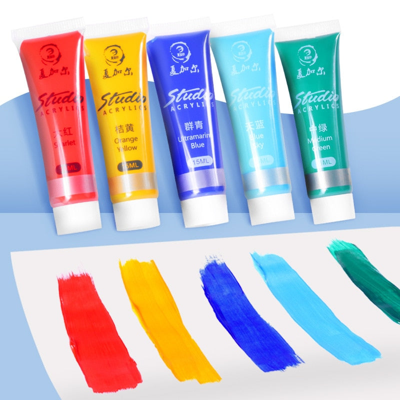 Aibelle Water-resistant 24 Colors 15 ML Professional Acrylic Paints Set Hand Painted Textile Paint Brightly Colored Art Supplies